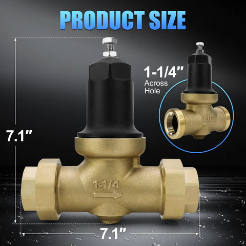 Brass pressure-reducing valve with black cap, 1-1/4 in NPT double-thread connections for drinking water pipes