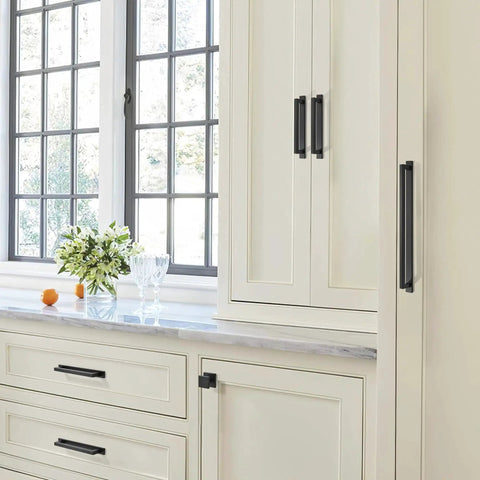 Square Solid Cabinet Handles 3 Inch 76mm Screw Spacing Matte Black Pulls 10 Pack Zinc Alloy on kitchen cabinets