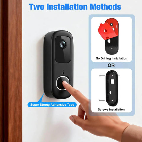 Installed No Drill Adhesive Doorbell Mount For Arlo Video Doorbell 2K HD 2nd Gen with no drilling or screw installation options shown