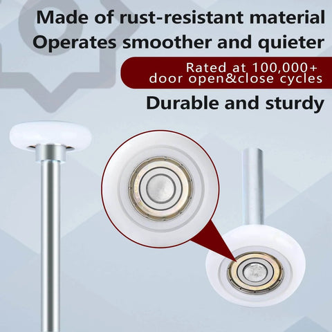 Close-up of 12 Pack 9 Inch Stem 2 Inch Modern White Nylon Garage Door Roller With 13 Ball Bearings, Whisper Quiet Smooth Glide