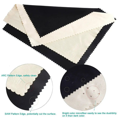 Ten Pack Microfiber Cleaning Cloths 6x7 Inches Lint Free For Eyeglasses Screens showing black and white cloths