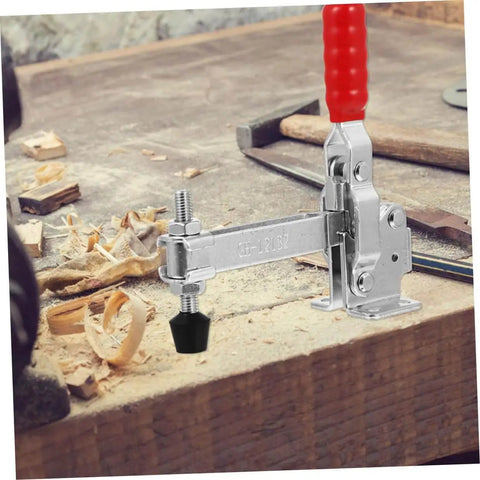 Welding Toggle Clamps 2 Pack Quick Release Fixed Hand Clamps With Rubber Tips For Workshop Jig Fixtures Woodworking And Welding Projects Heavy Duty Pro Grade For Fast Accurate Material Positioning And Secure Hold installed on workbench