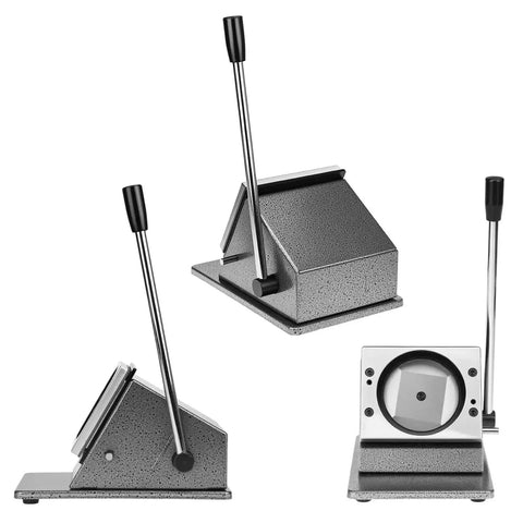 3 Inch Button Paper Cutter And Badge Die Cutter for DIY Stamp and Card Buttons, front and side angles, heavy metal with steel blade