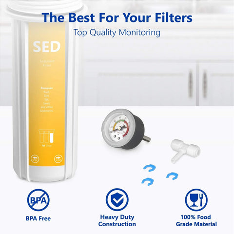 Express Water pressure gauge, 160 PSI, with T-stem adapter for RO systems and home filtration