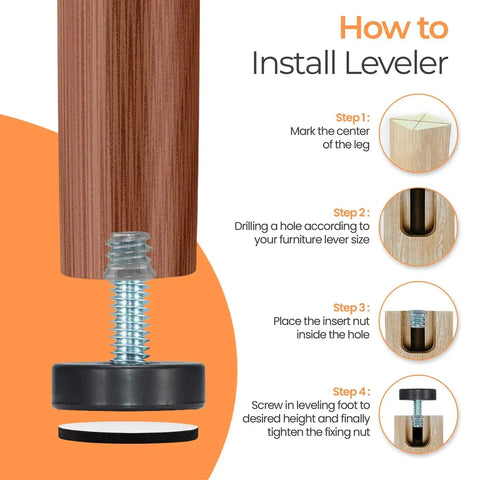 How to install 24 Pack M6 Thread Adjustable Furniture Levelers With Self Adhesive Felt Pads 1 Inch Leveling Feet For Stability