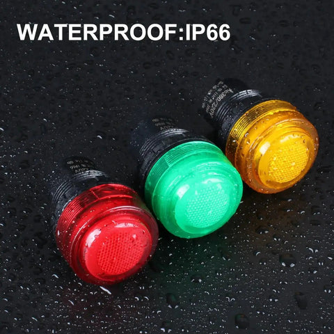 Three IP66 waterproof panel lights, red, green, yellow. Two Pack 30mm Anti-Vandal and Anti-Corrosion Power Indicator Light for Panels