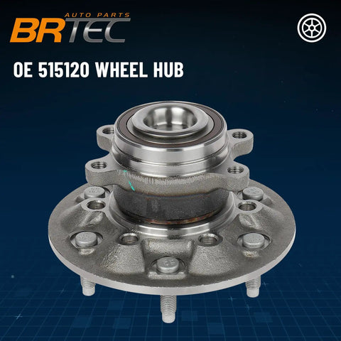 Front view of OE 515120 wheel hub, metal construction, showing bolt holes and ABS sensor fitting for Chevy Colorado/GMC Canyon 2009-2012.