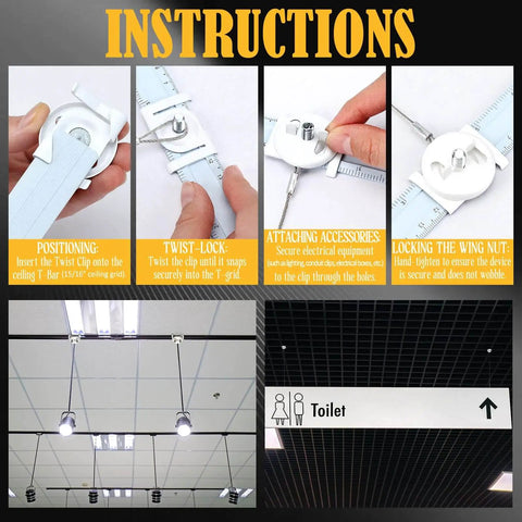 Easy Install Twist Clip For Electrical Fixtures With Wing Nut, White Spring Steel Mounting Clip For 15 16 Inch T Grid Drop Ceilings