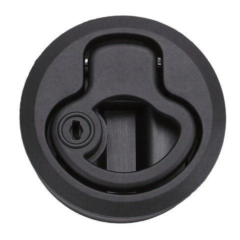 RV boat hatch latch, round flush-mount pull lock with two keys, black