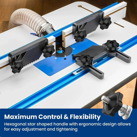 Ten Pack T Track Knob Kit With One Quarter Twenty Bolts And Washers For Jigs installed on blue track table