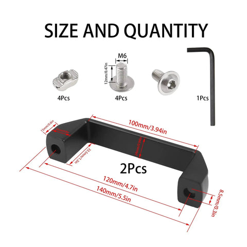 Aluminium Alloy Rectangular Pull Handle Set Of Two For 30 Series European Standard Aluminum Extrusion Profiles In Black Finish with screws and wrench