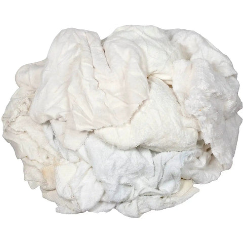 50 Lb Box Recycled Cotton Terry Cut Rags In White All Purpose Wipers For Polishing Dusting And Cleaning Jobs Assorted Sizes