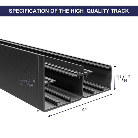 Detailed view of 6Ft Bypass Closet Door Hardware Kit Top Mounted Track System Heavy Duty Aluminum Smooth Quiet Sliding For Two Doors Fits Minimum 36.5 Inch Door Panel Width Black Finish