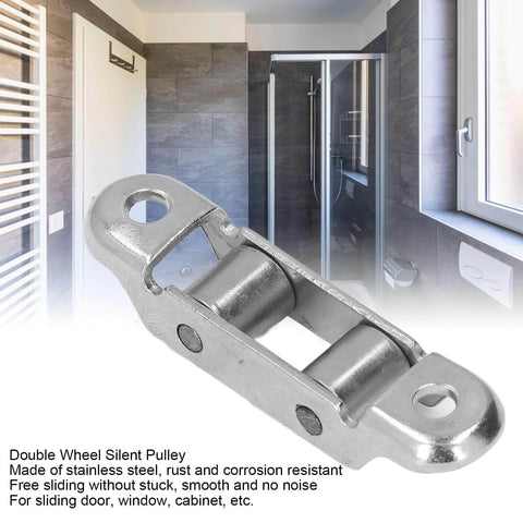 No Fuss Set Of Four Stainless Steel Sliding Door Rollers With Low Noise Barn Door Hardware Two Wheel Pulleys in bathroom