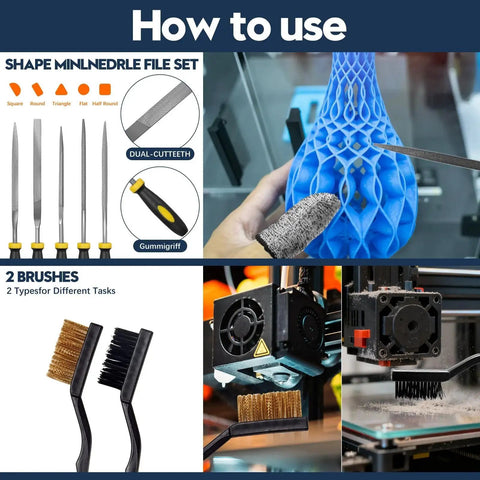How to use All In One 46 Piece 3D Printer Tool Kit For FDM And SLA Printers With Nozzle Cleaner Scraper Files Brushes Wire Cutter Engraving