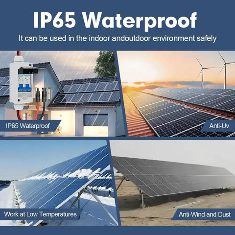 Built Tough Outdoor Solar Panel Disconnect Switch 30 Amp 400V Breaker Box With IP65 Waterproof Enclosure shown installed on rooftop solar array