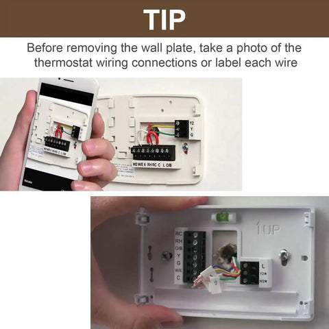Tip for taking photo of thermostat wiring before installing Durable White Wall Plate Cover For WiFi Programmable Thermostat And Smart Thermostat