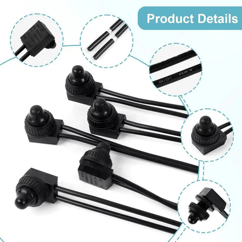 Waterproof 12V Push Button Switch On Off SPST With 4.5 Inch Leads For Motorcycle Car Boat Bathroom Fan 2 Pack details