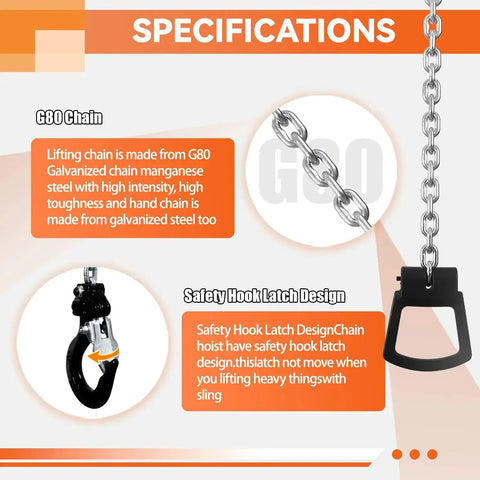 Manual Lever Chain Hoist 550 Lb 5 Ft Lift G80 Alloy Steel For Garage specifications with safety hook and G80 chain