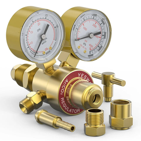Argon CO2 Welding Regulator With 8.2 Ft Hose For MIG And TIG Welding 0-4000 PSI Inlet Gauge And Dual Outlet Gauges, various fittings