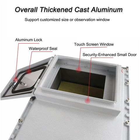 Heavy Duty Outdoor Explosion Proof Junction Box With IP66 Waterproof Rating, viewing window, aluminum lock, and waterproof seal detail