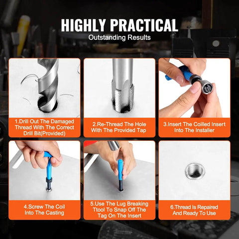 Installation steps of All In One Helicoil Thread Repair Kit With 338-Piece SAE HSS Drill Inserts Taps And Tools For Quick Field Repairs