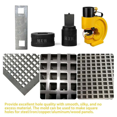 Components of Heavy Duty 15.5mm Round Hole Punch Die Set For CH-60 L Hydraulic Punch Machines shown with various grid patterns