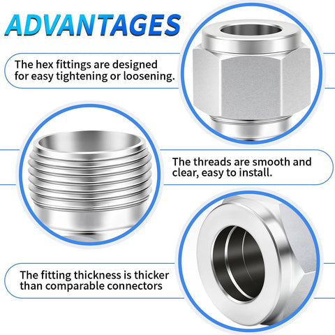 ChillWaves stainless steel compression tube elbow fittings, 1/4 in OD x 1/4 in OD, 90-degree elbow, 2-pack
