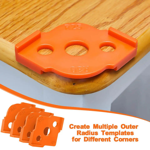 Four Pack Router Corner Radius Templates Set With ABS Hard Jig Guides For Woodworking, Includes Radii R25, Orange Finish