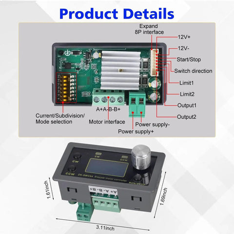 All In One Stepper Motor Driver Controller For NEMA 17 23 34 Motors with labeled interface and connections