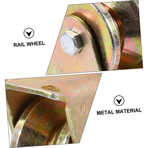 Close-up view of Groove Sliding Gate Track Roller Wheels Set showing bolt-fixed rail wheel and metal material construction.