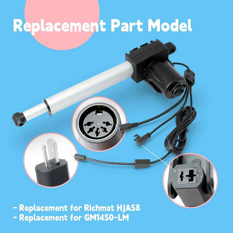 Lift Chair Actuator Replacement For Richmat HJA58 And GM1450-LM, Electric Recliner Drive Motor shown on blue background