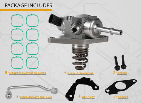 Chevy GDI High Pressure Fuel Pump Kit With 12626354 Intake Manifold Gaskets And 12677004 Intermediate Fuel Feed Pipe for 2014-2020 GM