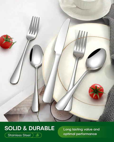 20 Piece Stainless Steel Flatware Set For Four People Everyday Dining Utensils With Knives Forks Spoons And Tea Spoons Mirror Polished Finish