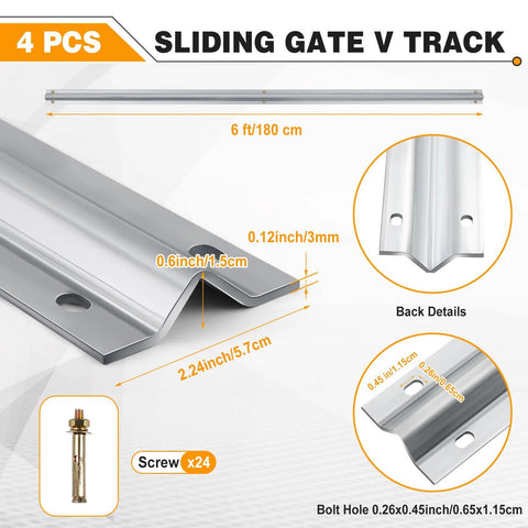 24 Ft V Track Galvanized Inverted V Track For Sliding Gates With Hardware Kit Built Tough Heavy Duty Rail with Screws