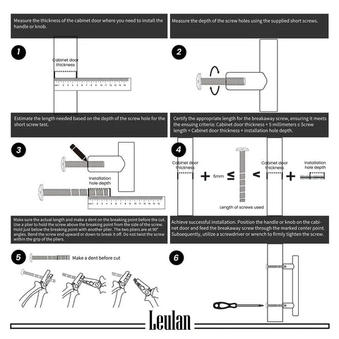 Installation guide for 10 Pack Brushed Nickel And Gold Cabinet Pulls For Kitchen Cabinets and Furniture, showing measurement steps and tools.