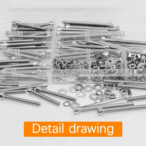 All In One M4 Screw Kit With 321 Pieces Of 304 Stainless Steel Hex Socket Head Cap Screws Nuts Washers And Wrench set close-up