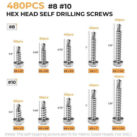 Heavy Duty Self Tapping Screws For Metal In 410 Stainless Steel Self Drilling Hex Head Sheet Metal Screws Assortment Kit
