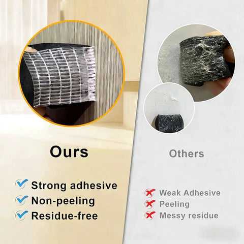 Comparison of Weather Stripping Door Seal Tape With Strong Adhesive showing features of non-peeling and residue-free properties.