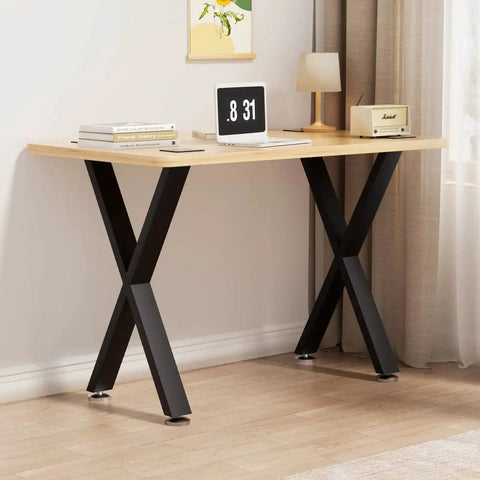 Beefy Heavy Duty Black X Shape Coffee Table Legs 16H X 11.7W, Metal Bench Style Base with adjustable feet, installed under desk