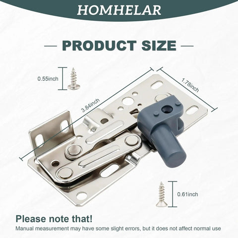Soft Close Pivot Hinges With Screws For Closets, Bookcases, Cabinets And Sink TipOut Doors 50 Degree Opening Model LD022050SC Space Saving Furniture Hardware For Home Cabinets And Display Units, close-up of hinge and screws with measurements.