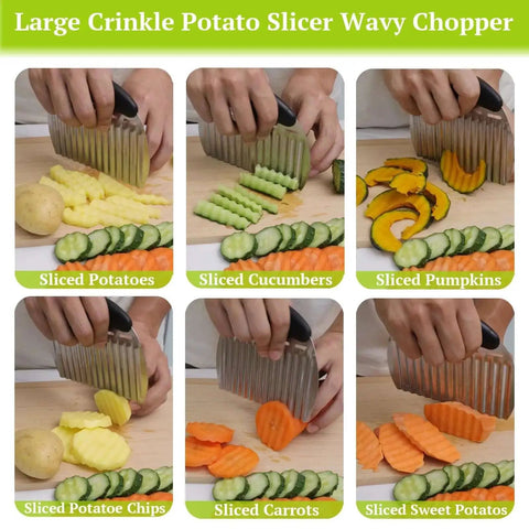 Large Crinkle Cutter For Fries And Veggies With Handle Stainless Steel Wavy Slicer For Potatoes Cucumbers Carrots Chips Ideal For Home Chefs