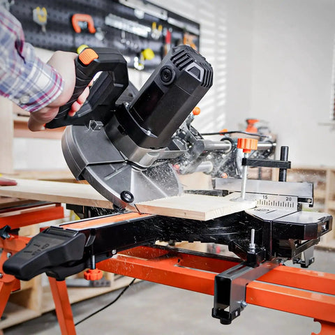 Pro Grade 10 Inch Sliding Miter Saw For Multi Material Cuts With Dual Speed Control, 3 TCT Blades, Ambidextrous Operation