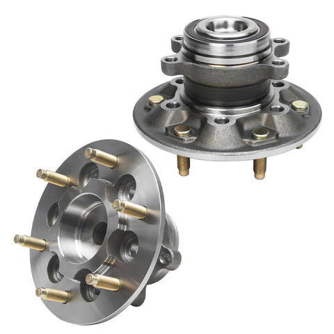 Front Wheel Hub Bearing Kit With Sway Bar Links For 2009 2010 2011 2012 Chevy Colorado And GMC Canyon RWD Front End Replacement Includes Two Hub Bearings And Two Sway Bar Links, showing two hub bearings with bolts in a steel finish.
