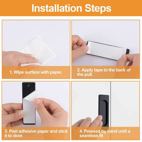 Installation steps for 2 Pack Aluminum Flush Sliding Door Pull Handles Rectangular Self Stick For Barn Doors Windows And Cabinets Matte Black 100mm.