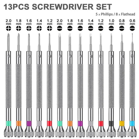 13 Piece Professional Watch Screwdriver Set With Micro Precision Bits For Eyeglasses, Jewelry, Computer And Phone Repair