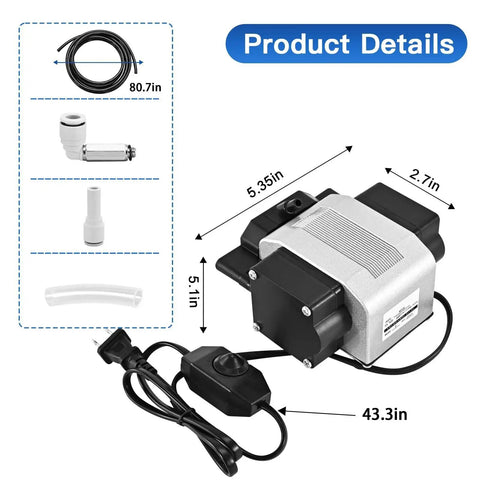 Powerful Air Assist Pump For Laser Engravers D1 And D1 Pro With 30 LPM Output And Strong Airflow, dimensions labeled