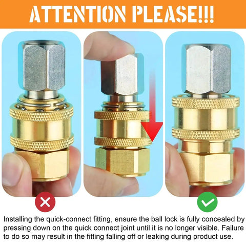 Brass Pressure Washer Coupler Quick Connect to Female NPT Socket One Quarter Inch 5000 PSI Fittings Two Pack With Ball Lock Design for leakproof connection