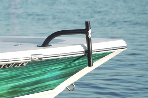 Heavy-Duty Bow Mount Anchor For Shallow Water Deployment, Marine-Grade Aluminum Deck Mount With Black Powder Coat installed on boat
