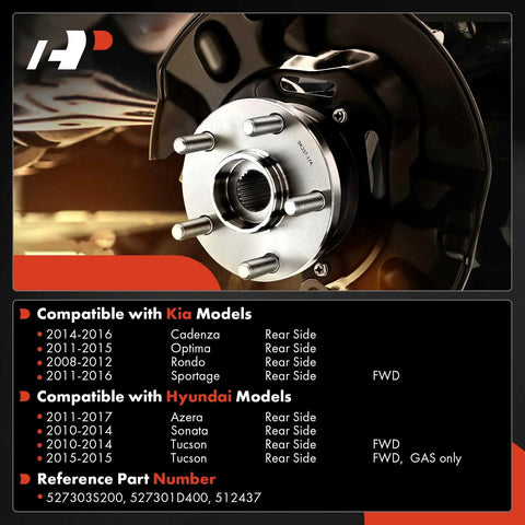 Rear Wheel Bearing And Hub Assembly 5 Lug Compatible With Hyundai Tucson 2010 To 2015 Sonata 2010 To 2014 Azera 2011 To 2017